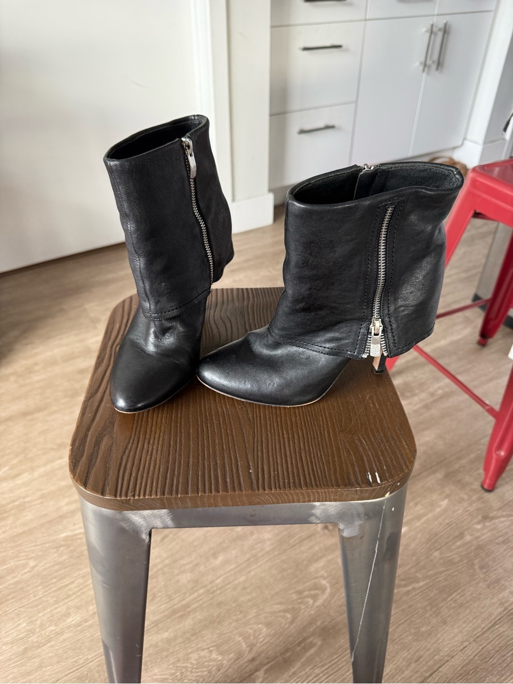 Vince Camuto Black Leather Zipper Booties